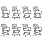 Chaises pliables d'extérieur lot de 8 et coussins Bois d'acacia