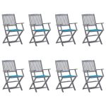 Chaises pliables d'extérieur lot de 8 et coussins Bois d'acacia