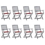 Chaises pliables d'extérieur lot de 8 et coussins Bois d'acacia