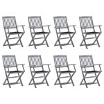 Chaises pliables d'extérieur lot de 8 et coussins Bois d'acacia
