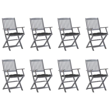 Chaises pliables d'extérieur lot de 8 et coussins Bois d'acacia