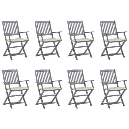 Chaises pliables d'extérieur lot de 8 et coussins Bois d'acacia