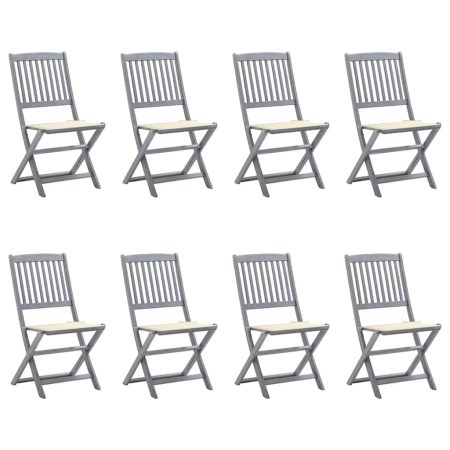 Chaises pliables d'extérieur lot de 8 et coussins Bois d'acacia