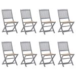 Chaises pliables d'extérieur lot de 8 et coussins Bois d'acacia