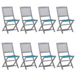 Chaises pliables d'extérieur lot de 8 et coussins Bois d'acacia