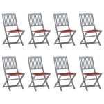 Chaises pliables d'extérieur lot de 8 et coussins Bois d'acacia
