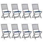 Chaises pliables d'extérieur lot de 8 et coussins Bois d'acacia