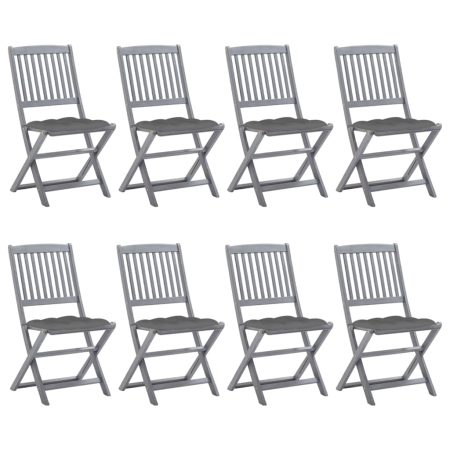 Chaises pliables d'extérieur lot de 8 et coussins Bois d'acacia