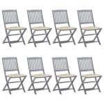 Chaises pliables d'extérieur lot de 8 et coussins Bois d'acacia