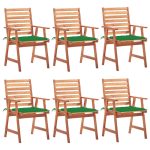 Chaises à manger d'extérieur lot de 6 et coussins Acacia massif