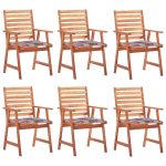 Chaises à manger d'extérieur lot de 6 et coussins Acacia massif