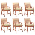 Chaises à manger d'extérieur lot de 6 et coussins Acacia massif