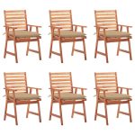 Chaises à manger d'extérieur lot de 6 et coussins Acacia massif