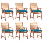 Chaises à manger d'extérieur lot de 6 et coussins Acacia massif