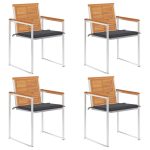 Chaises de jardin lot de 4 avec coussins Bois d'acacia massif