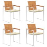 Chaises de jardin lot de 4 avec coussins Bois d'acacia massif