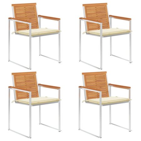 Chaises de jardin lot de 4 avec coussins Bois d'acacia massif