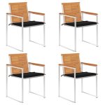 Chaises de jardin lot de 4 avec coussins Bois d'acacia massif