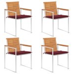 Chaises de jardin lot de 4 avec coussins Bois d'acacia massif
