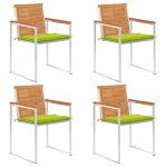 Chaises de jardin lot de 4 avec coussins Bois d'acacia massif