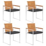 Chaises de jardin lot de 4 avec coussins Bois d'acacia massif