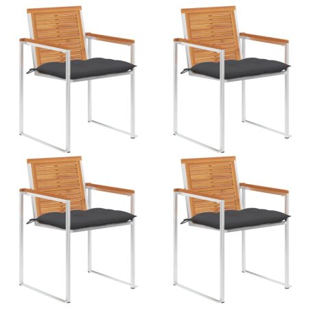 Chaises de jardin lot de 4 avec coussins Bois d'acacia massif