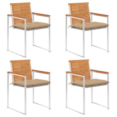 Chaises de jardin lot de 4 avec coussins Bois d'acacia massif