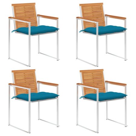 Chaises de jardin lot de 4 avec coussins Bois d'acacia massif