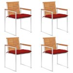 Chaises de jardin lot de 4 avec coussins Bois d'acacia massif