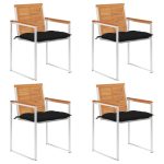 Chaises de jardin lot de 4 avec coussins Bois d'acacia massif