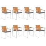 Chaises de jardin lot de 8 avec coussins Bois d'acacia solide