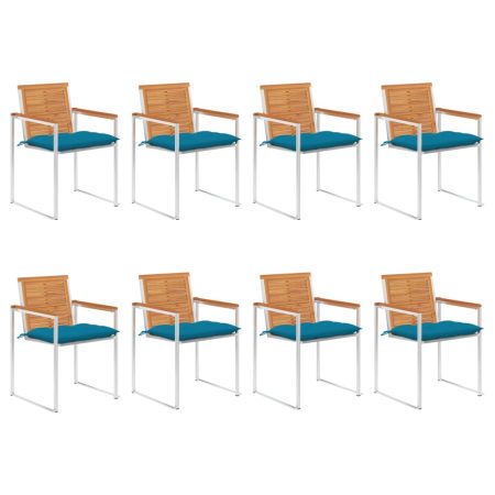 Chaises de jardin lot de 8 avec coussins Bois d'acacia solide