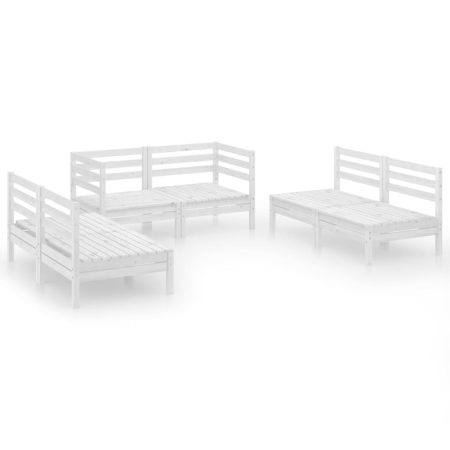 Salon de jardin 6 pcs Blanc Bois de pin massif