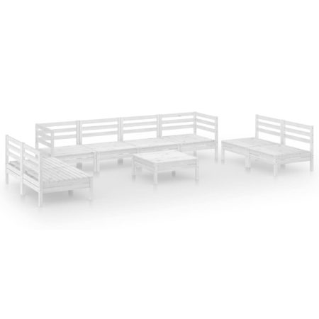 Salon de jardin 9 pcs Blanc Bois de pin massif