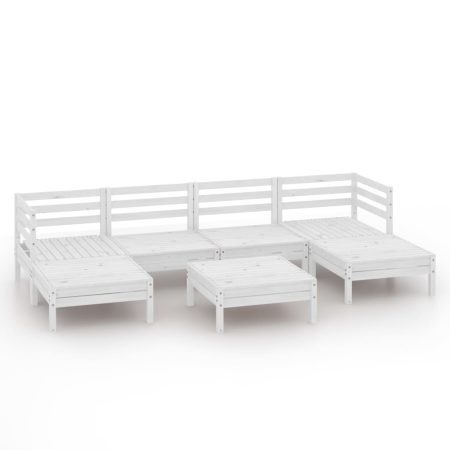 Salon de jardin 7 pcs Blanc Bois de pin massif