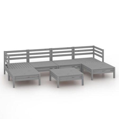 Salon de jardin 7 pcs Gris Bois de pin massif