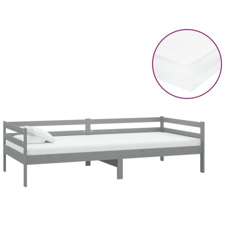 Lit de repos avec matelas 90x200 cm Gris Bois de pin massif