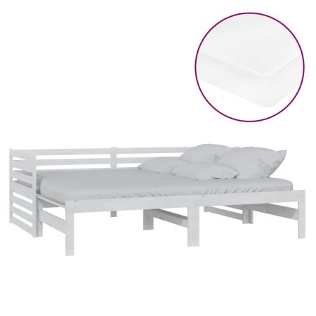 Lit coulissant 2x(90x200) cm Blanc Bois de pin massif
