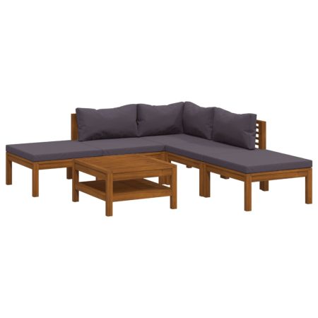 Salon de jardin 6 pcs avec coussin Bois d'acacia solide