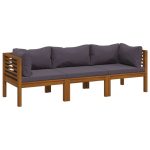 Canapé de jardin à 3 places avec coussin Bois d'acacia massif