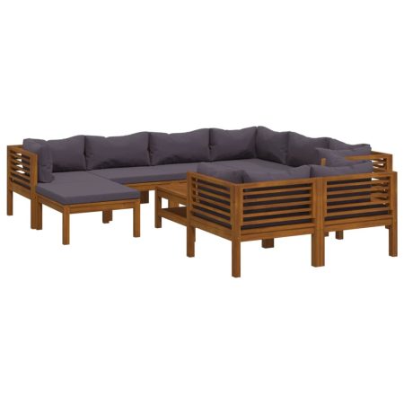 Salon de jardin 10 pcs avec coussin Bois d'acacia solide