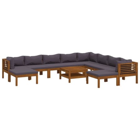 Salon de jardin 11 pcs avec coussin Bois d'acacia solide