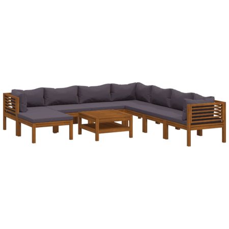 Salon de jardin 9 pcs avec coussin Bois d'acacia solide