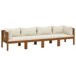 Canapé de jardin 4 places et coussin crème Bois d'acacia massif