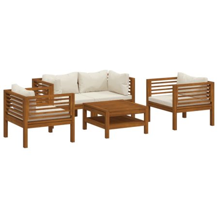 Salon de jardin 5 pcs avec coussin crème Bois d'acacia solide