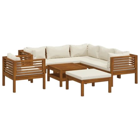 Salon de jardin 8 pcs avec coussin crème Bois d'acacia solide