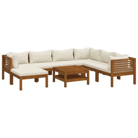 Salon de jardin 8 pcs avec coussin crème Bois d'acacia solide