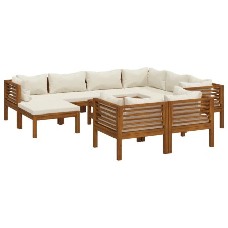 Salon de jardin 10 pcs avec coussin crème Bois d'acacia solide