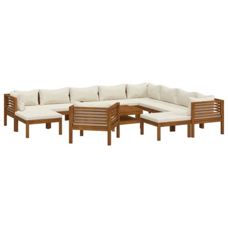 Salon de jardin 12 pcs avec coussin crème Bois d'acacia solide
