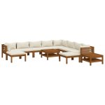 Salon de jardin 12 pcs avec coussin crème Bois d'acacia solide
